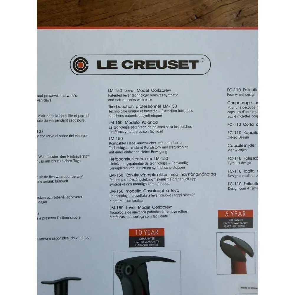 Le Creuset 5 Piece Wine Tools Gift Set GS-901 Wine Pump, Lever NEW in sealed box